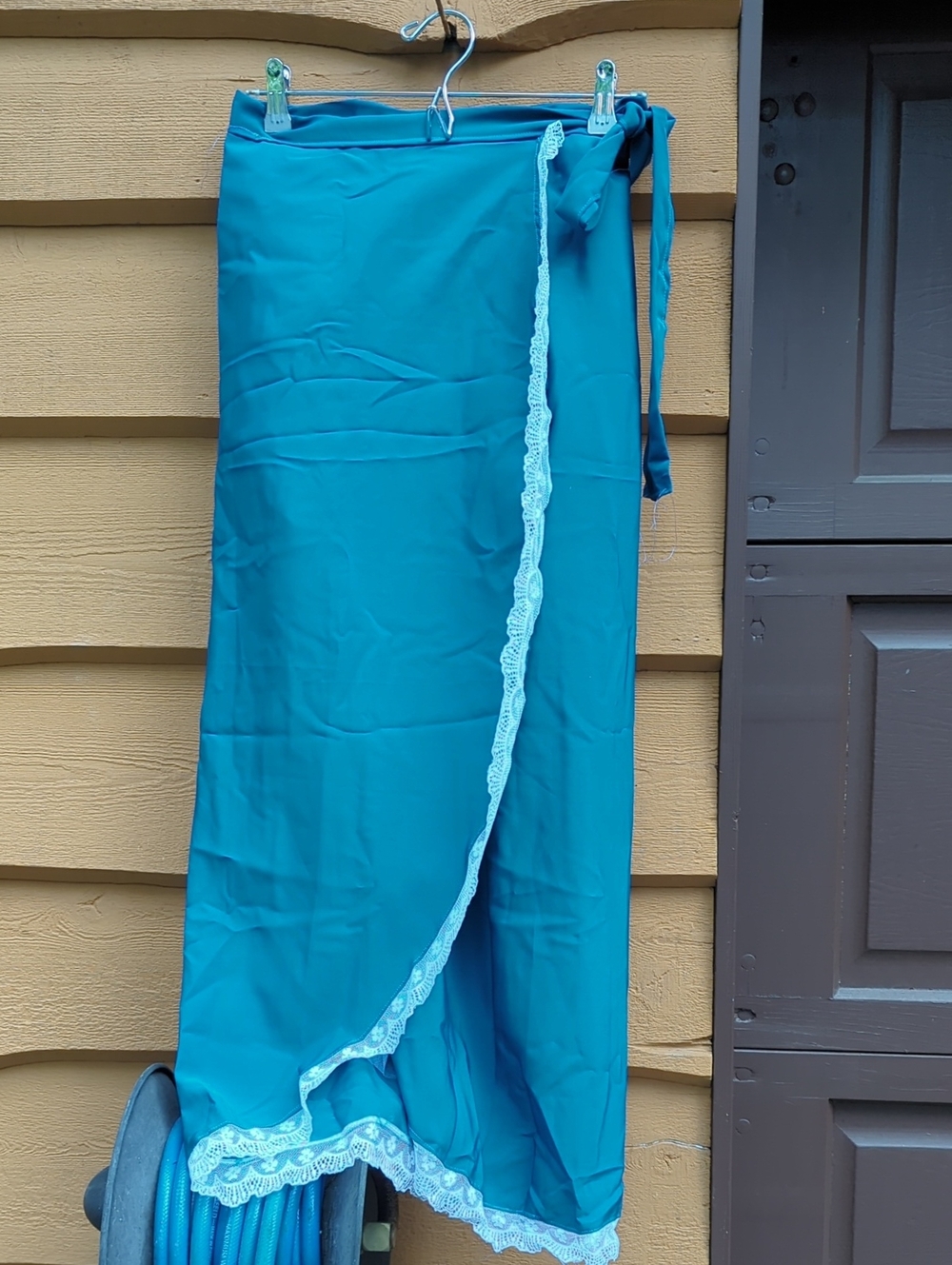 Women’s Teal Wrap Skirt with Lace Trim. Halloween Costume Saloon Skirt